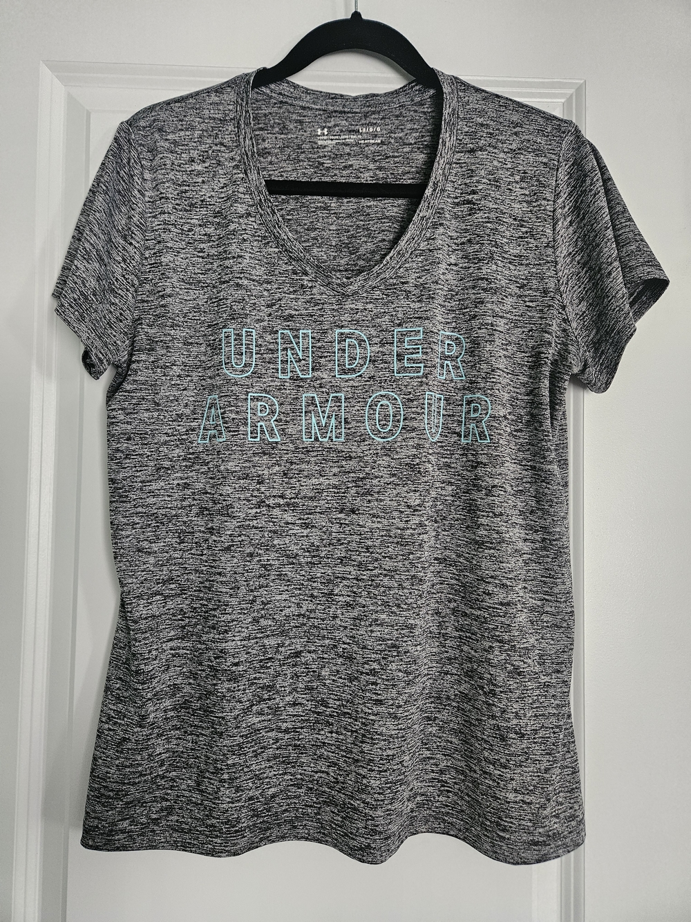 Under Armour Women's Black/Grey Marled V-Neck Tee with Light Blue Logo